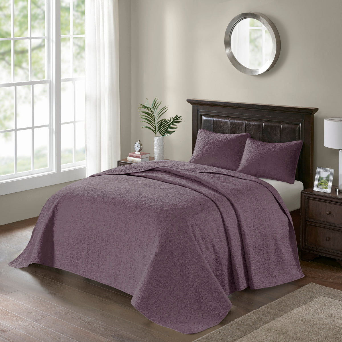 Reversible Quilt Set with Classic Stitch Pattern – Purple