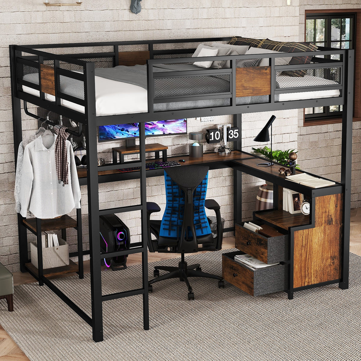 Queen Loft Bed with Desk and Storage - Space Saving Solution