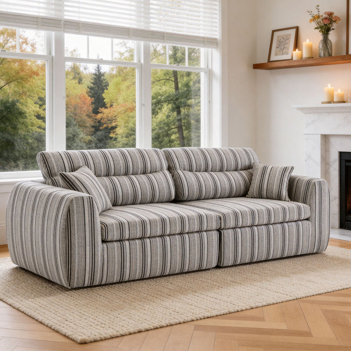 3 Seater Stationary Sofa with Throw Pillows - Multiple Colors