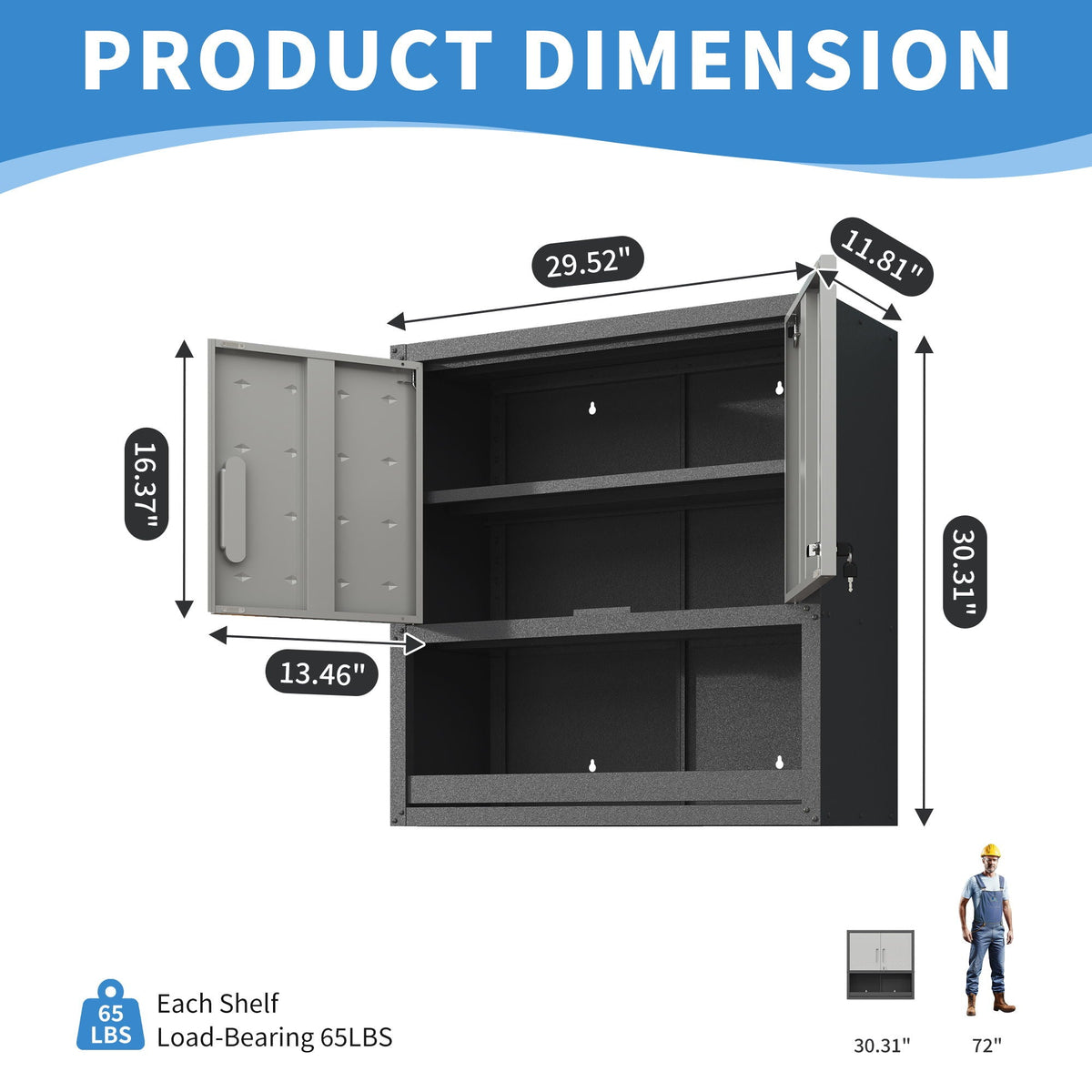 Metal Wall Mounted Tool Storage Cabinet with Locking Door - Gray