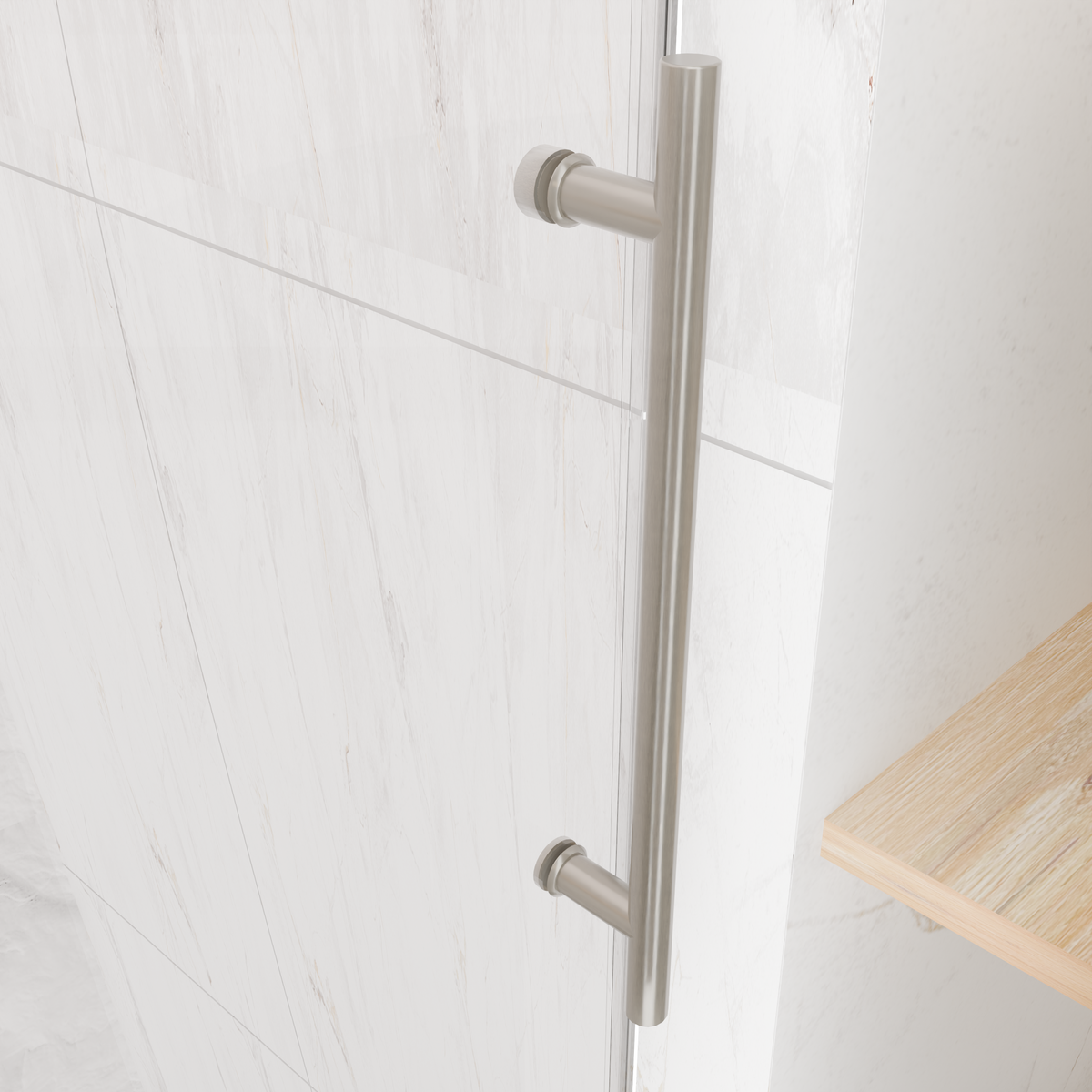 Frameless Sliding Shower Door with Tempered Glass - Brushed Nickel