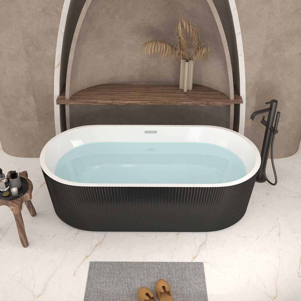 67" Linear Acrylic Freestanding Bathtub with Double-Wall Insulation - White