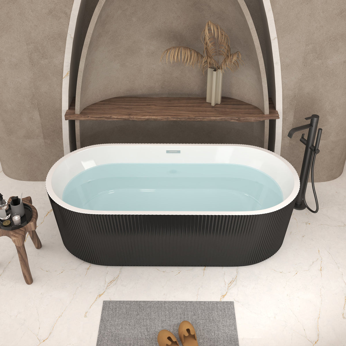 67" Linear Acrylic Freestanding Bathtub with Double-Wall Insulation - White