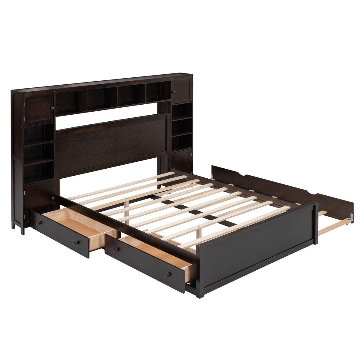 Queen Cabinet Bed with Storage, Drawers, and Charging Outlets - Multiple Colors