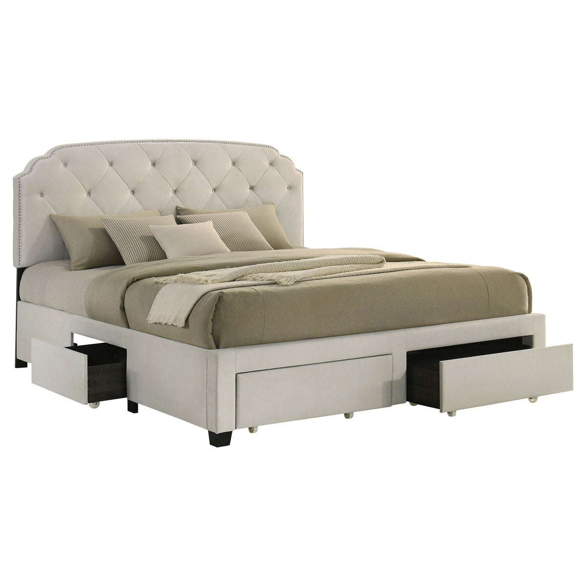 Marianna 4-drawer Upholstered Eastern King Storage Bed Cream