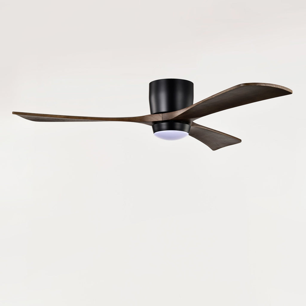 52" Flush Mount Solid Wood Blades Ceiling Fan with Lights - Matte Black