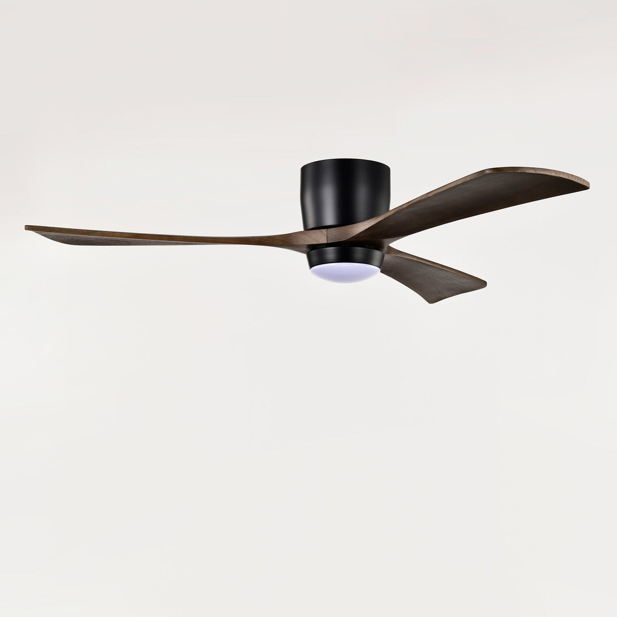 52" Flush Mount Solid Wood Blades Ceiling Fan with Lights - Matte Black