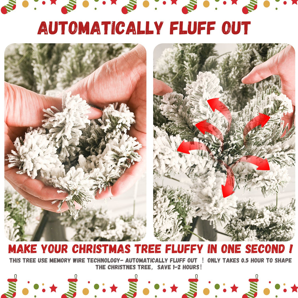 7.5FT Flocked Christmas Tree with 500 Warm White Lights