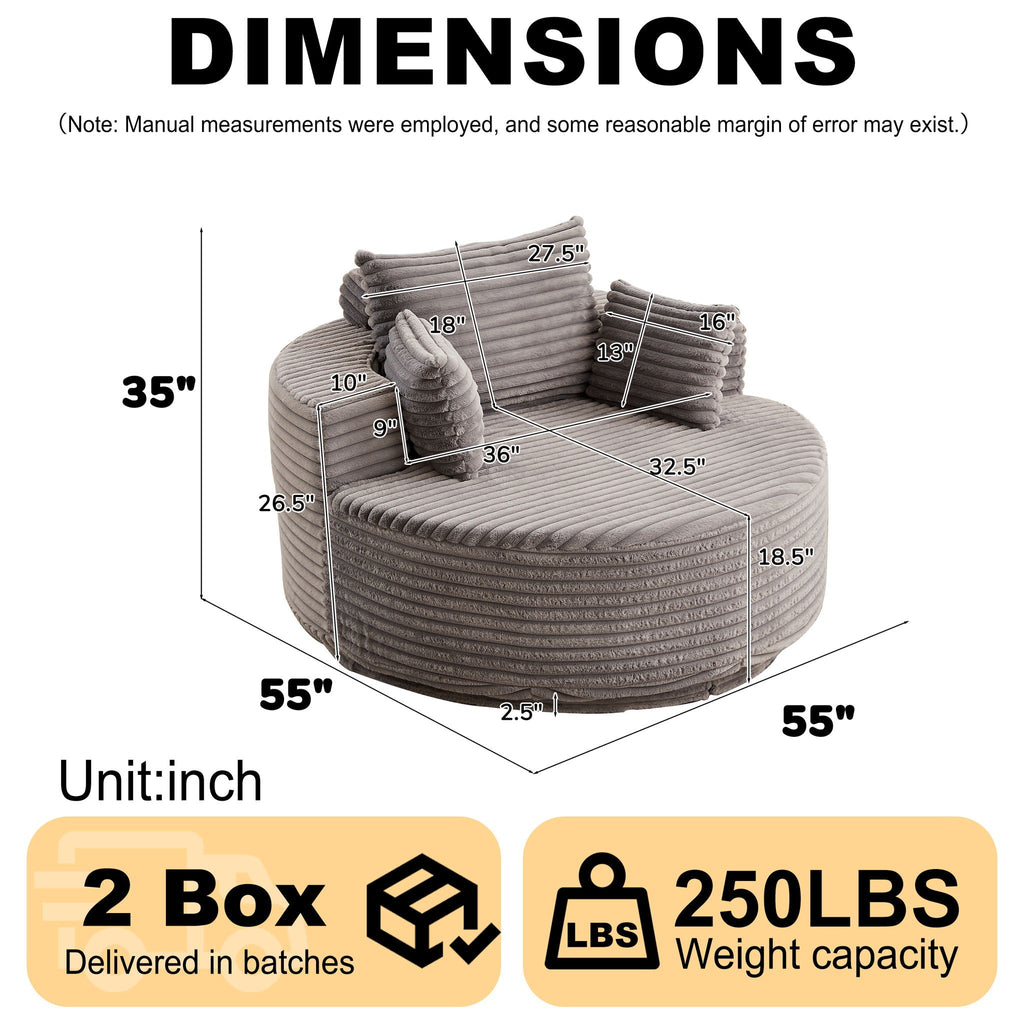 Swivel Sleeper Chair with Supportive Pillow and 360° Base - Multiple Colors