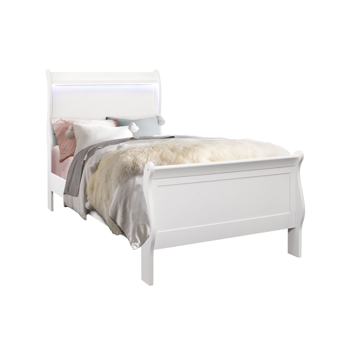 Charlston Sleigh Bed with LED Lighting - Blue or White