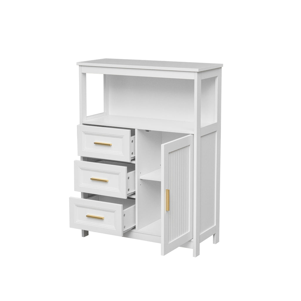 Modern Kitchen Storage Cabinet with 3 Drawers and 1 Door - White