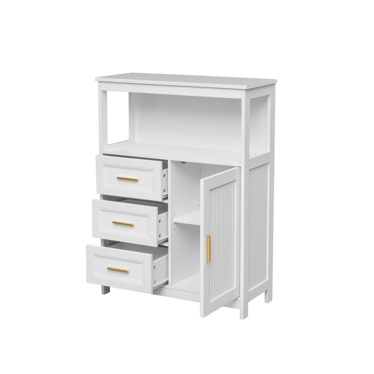 Modern Kitchen Storage Cabinet with 3 Drawers and 1 Door - White