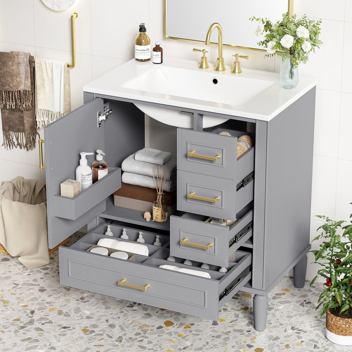 Traditional Bathroom Vanity Set with Soft Close Doors - Multiple Colors