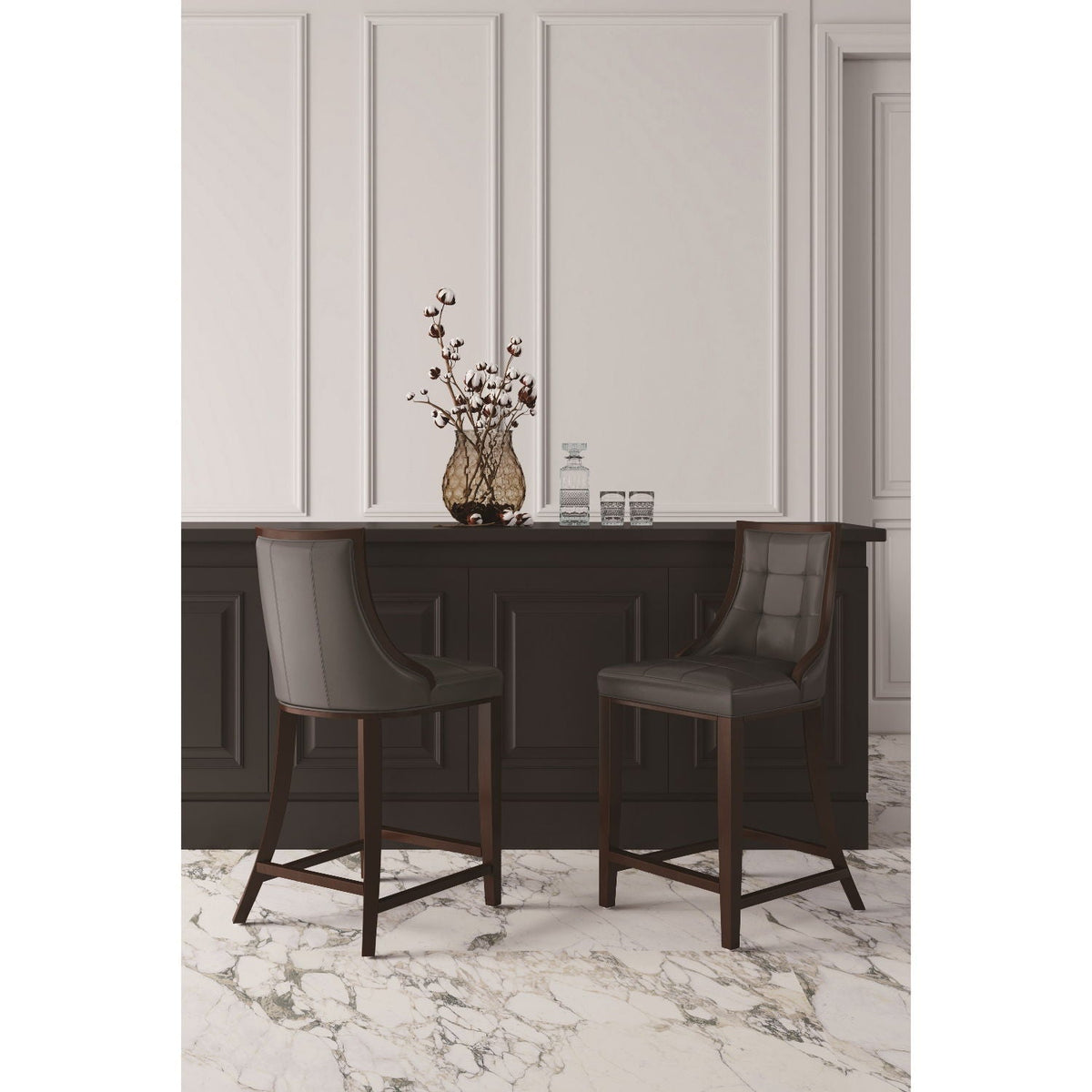 White Bar Height Stool with Solid Wood Frame - Traditional Design