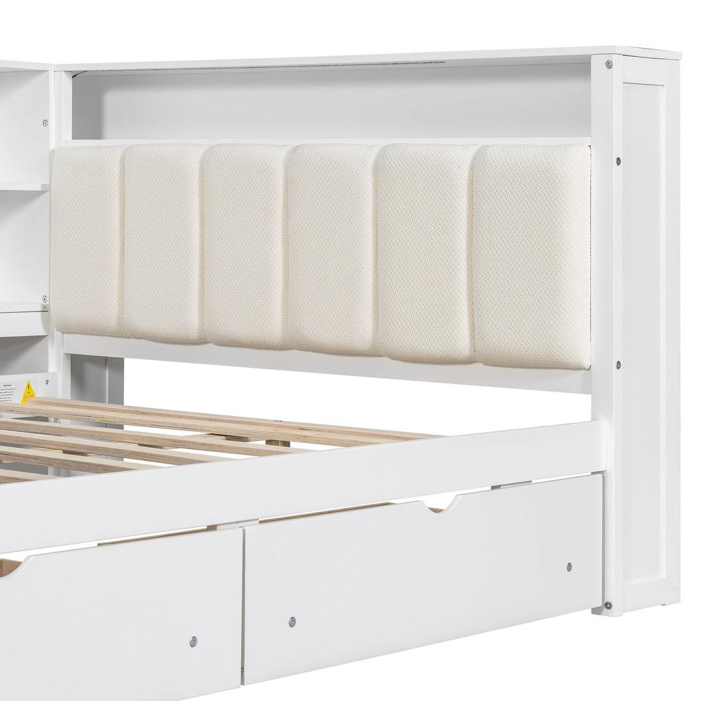 Platform Storage Bed with Shelves, Desk, Charging Station & LED - Full Size