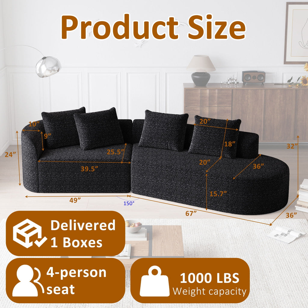 Upholstered Oversized Sectional Sofa - 4 Seater