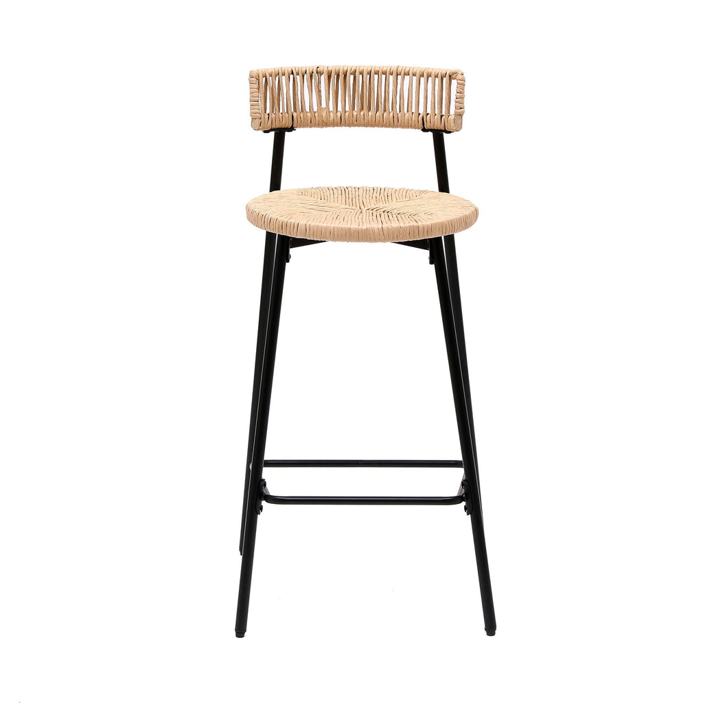 Boho Style Handwoven Paper Rope Counter Stools with Rubber Wood Frame - Light Brown or Beige