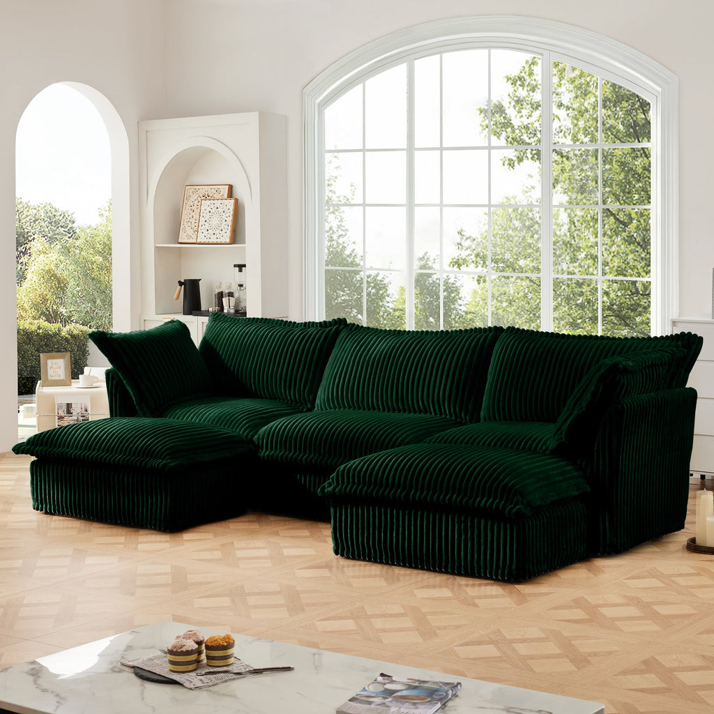 Slipcovered U Shape Sectional Deep Seat Sofa with Deep Seating - Corduroy