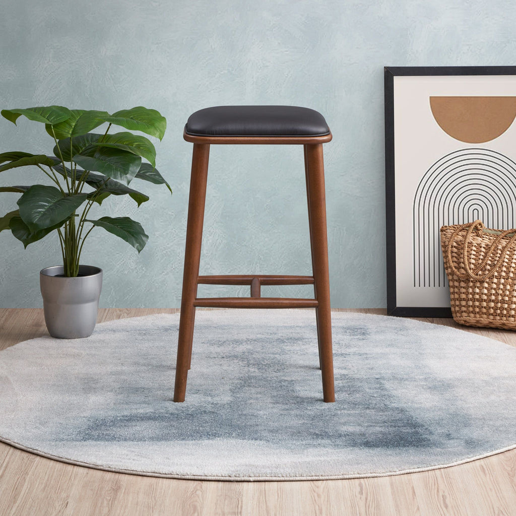 Stylish Design Bar Height Stool with Upholstered Seat - Black or Light Brown
