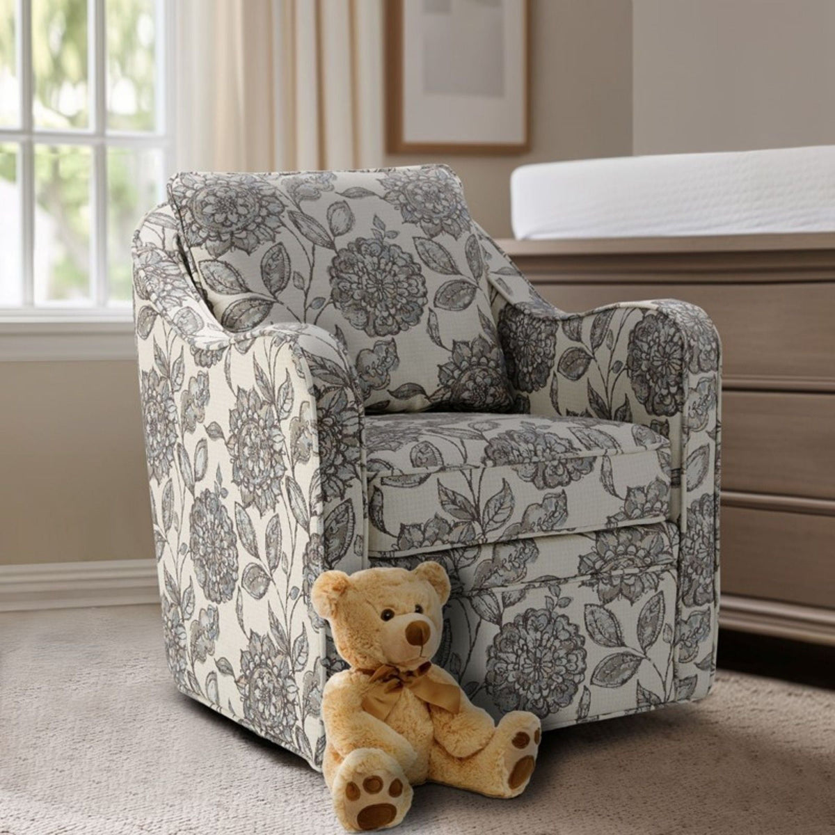 Wide Seat Swivel Arm Chair with 360 Degree Rotation - Gray or Beige