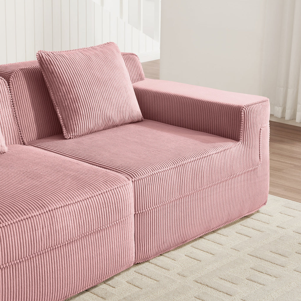 Armless Corduroy Sofa With Pillow - Pink