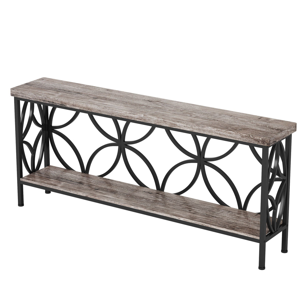 Extra Long Console Table with Open Storage Shelves - Dark Gray or Dark Brown