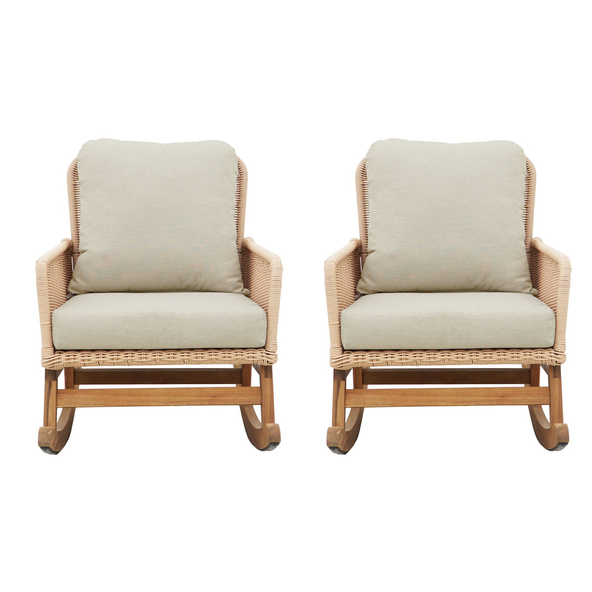 Contemporary Minimalist Wicker Rocking Chair With Soft Cushions