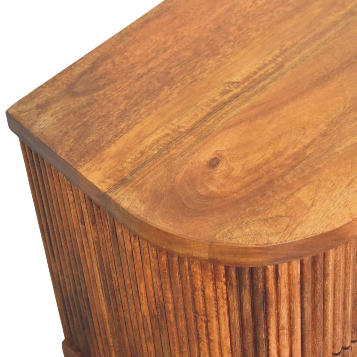 Solid Wood Ribbed Bedside Table with Ribbed Design - Amber Oak Finish