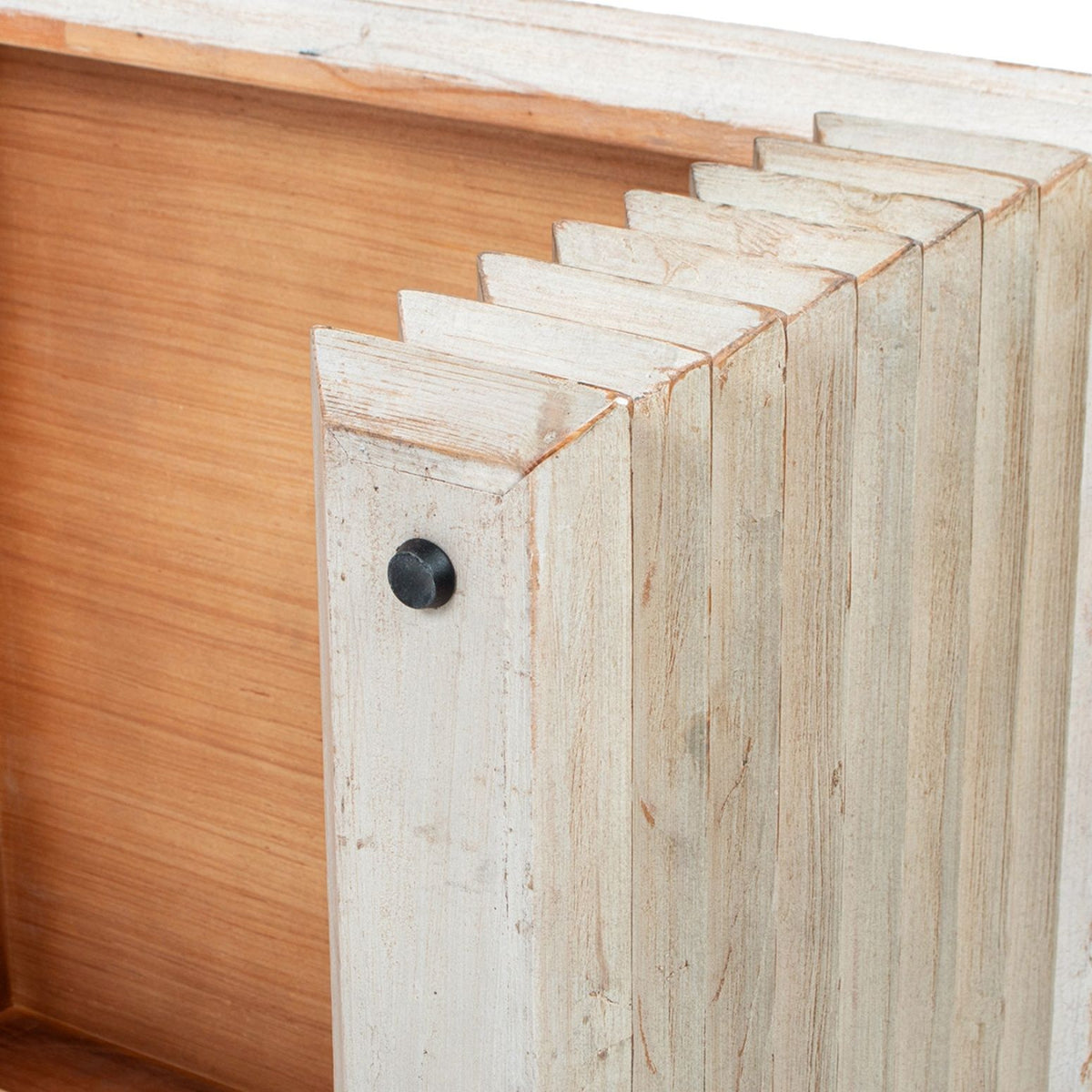 Geometric Waterfall Console Table with Solid Wood Construction - White or Light Brown