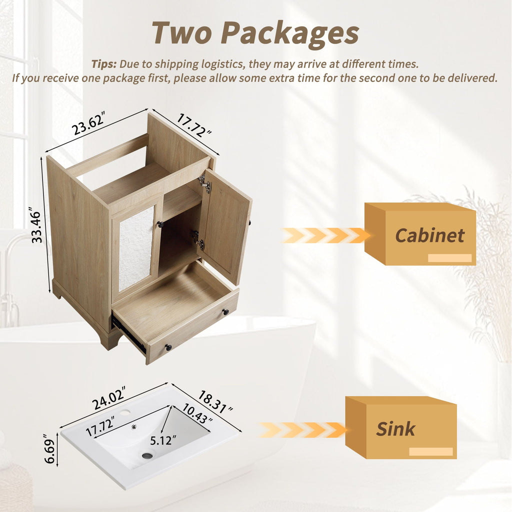 Bathroom Vanity with Porcelain Basin and 1 Drawer - Brown