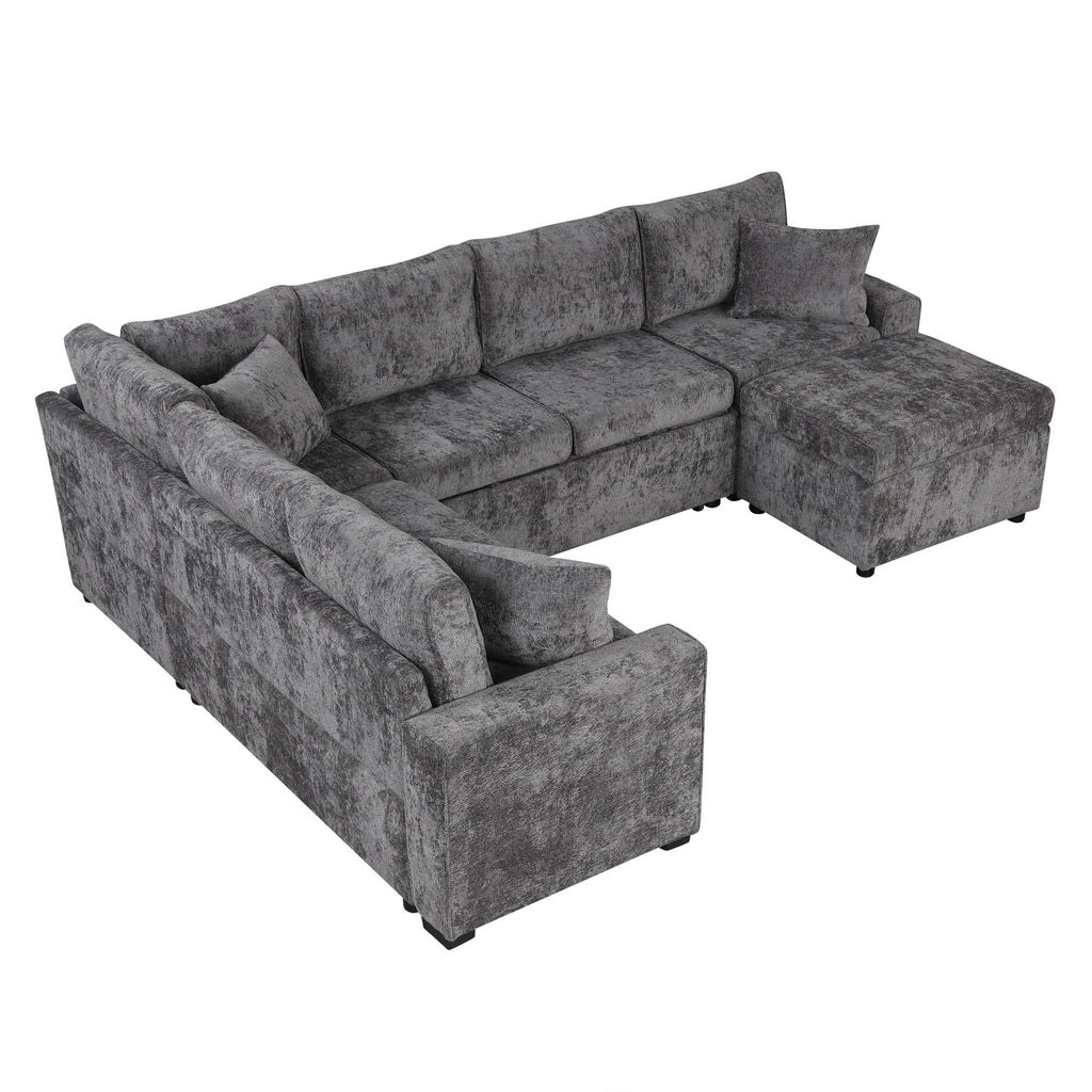 Sleeper Sectional Sofa with Storage Ottoman and USB Charging - White or Dark Gray