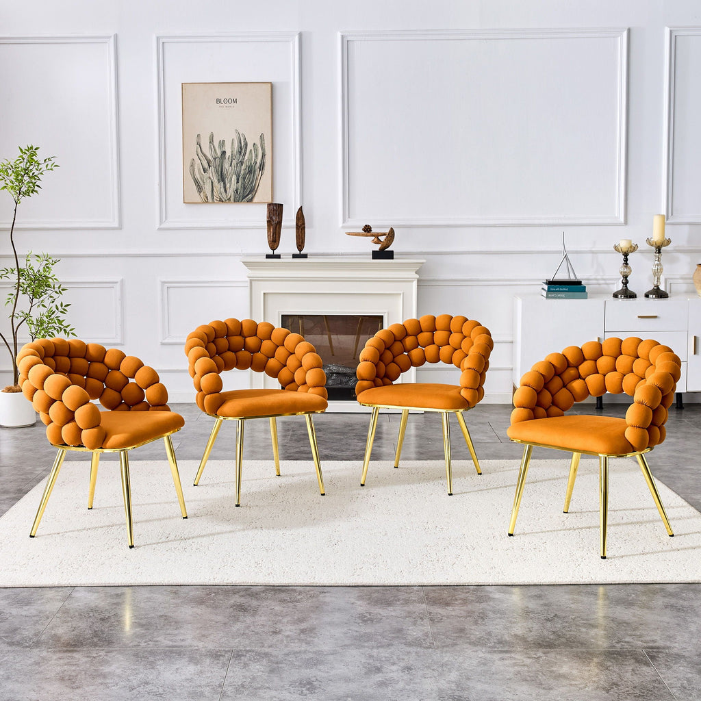 Ball Chain Bubble Dining Chair Set with Sculptural Backrest - Dark Gray, Beige, Orange