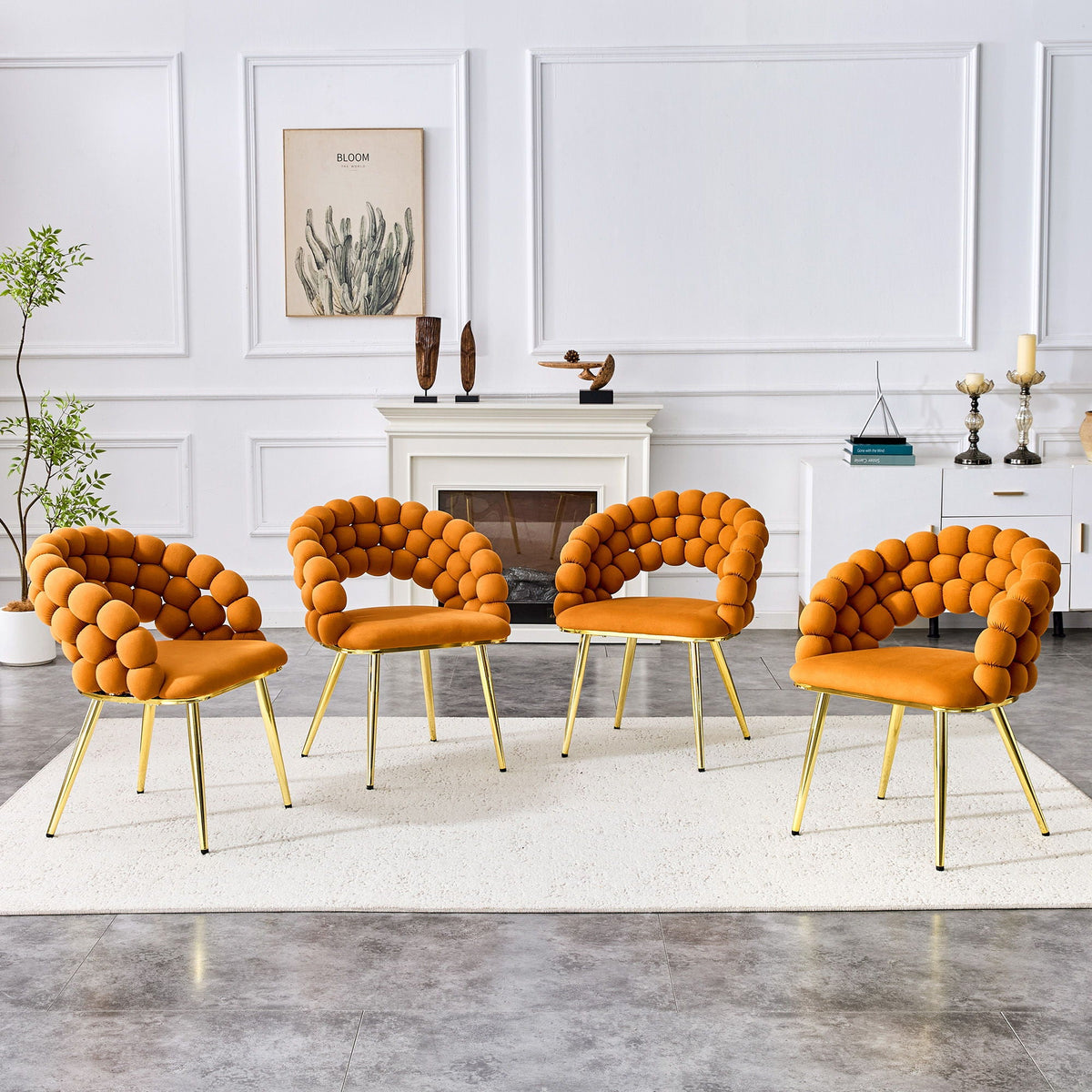Ball Chain Bubble Dining Chair Set with Sculptural Backrest - Dark Gray, Beige, Orange