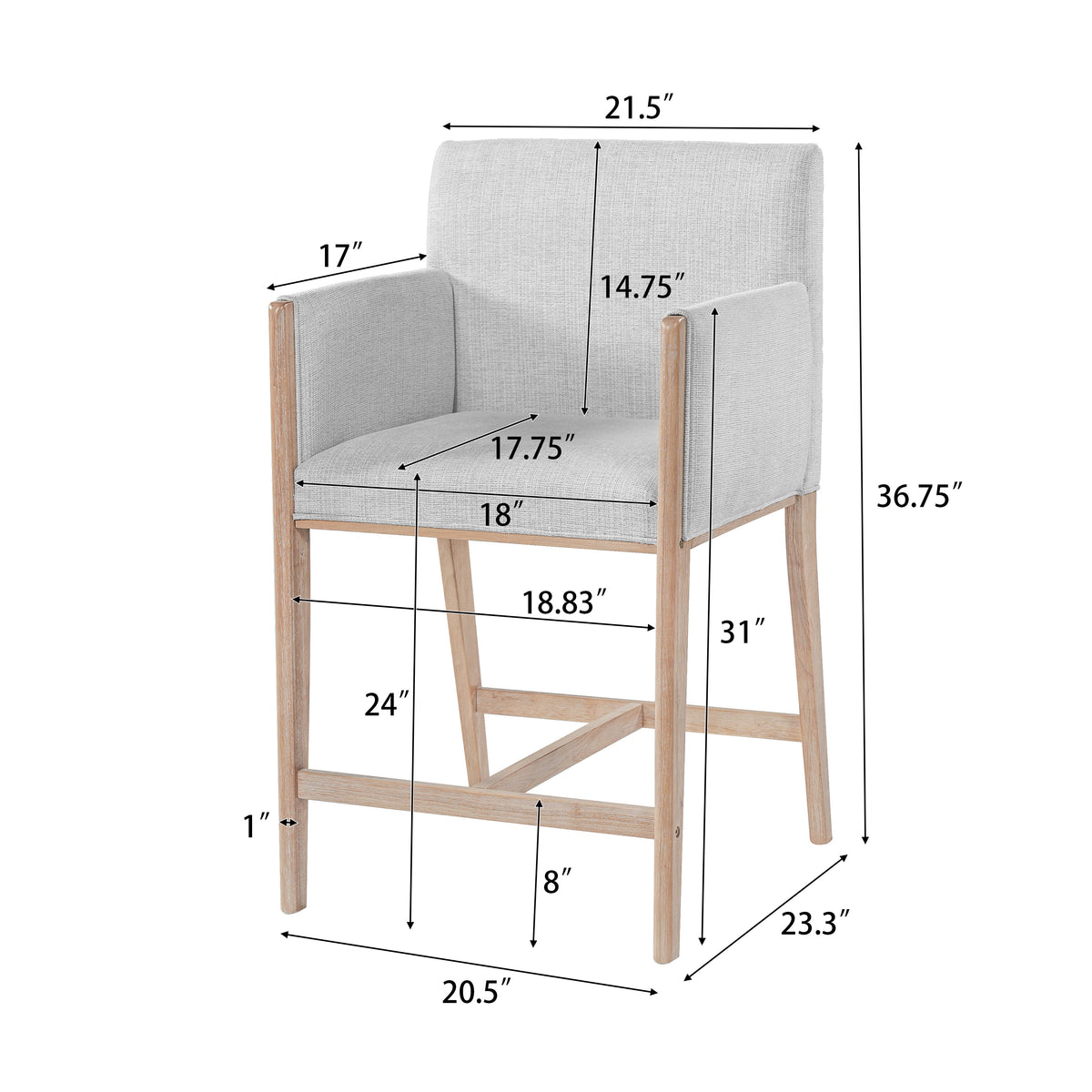 24'' Seat Height Upholstered Counter Stools with Arms - Set of 2 - Natural
