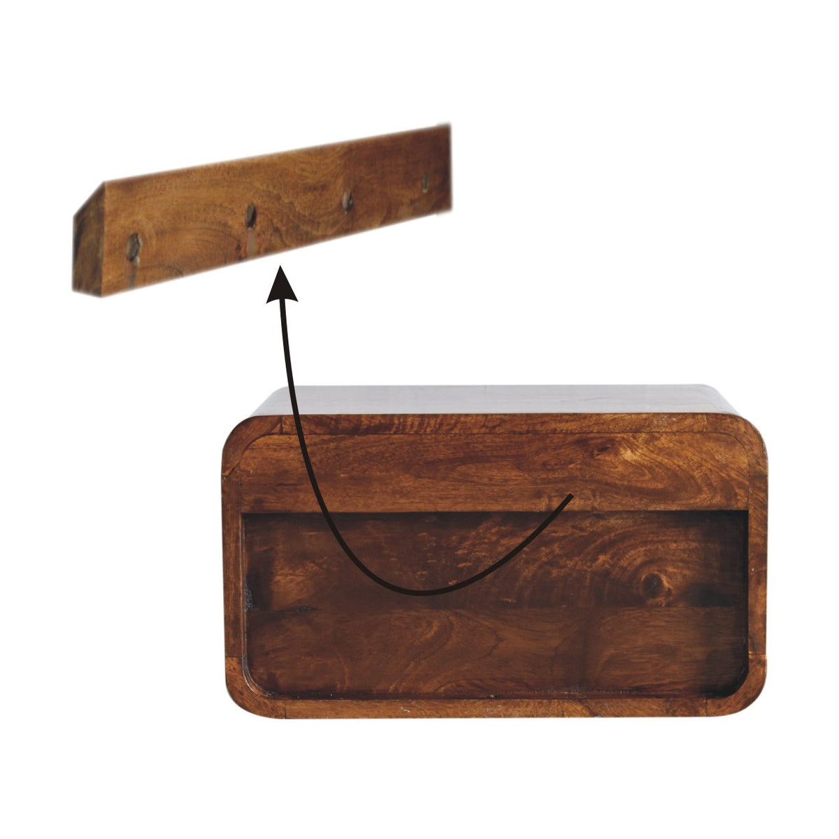 Large Floating Bedside Nightstand with Drawer and Open Shelf - Chestnut