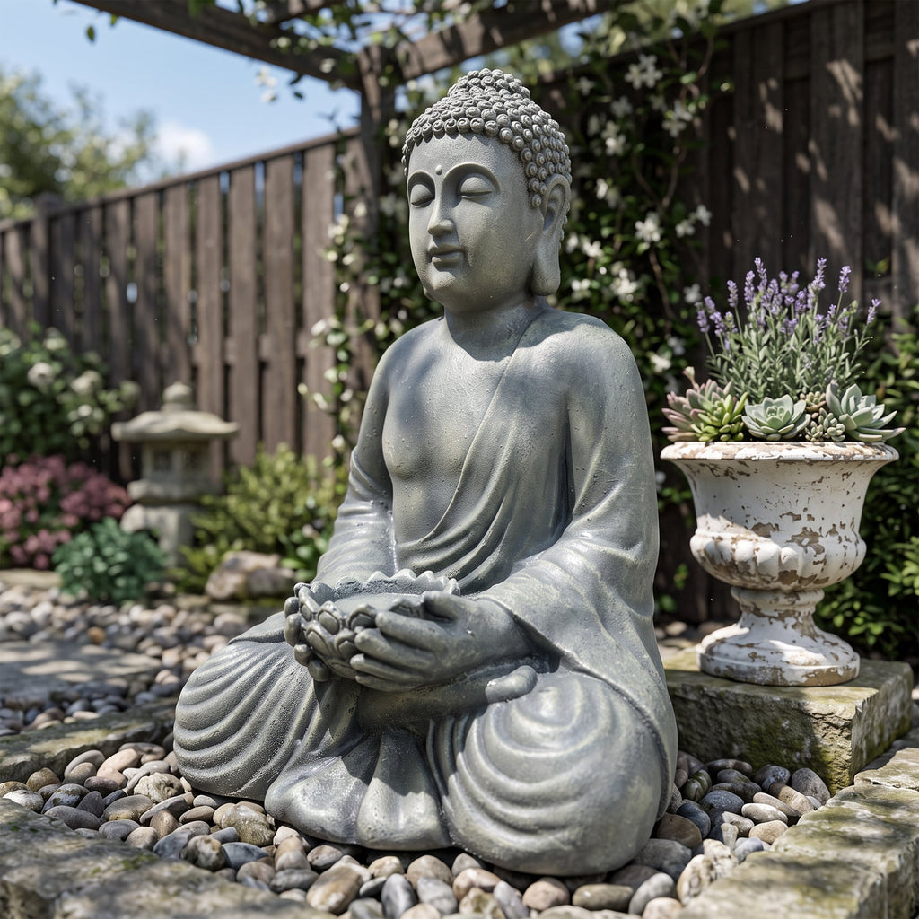Magnesium Oxide Buddha Statue with Weatherproof Finish - Grey