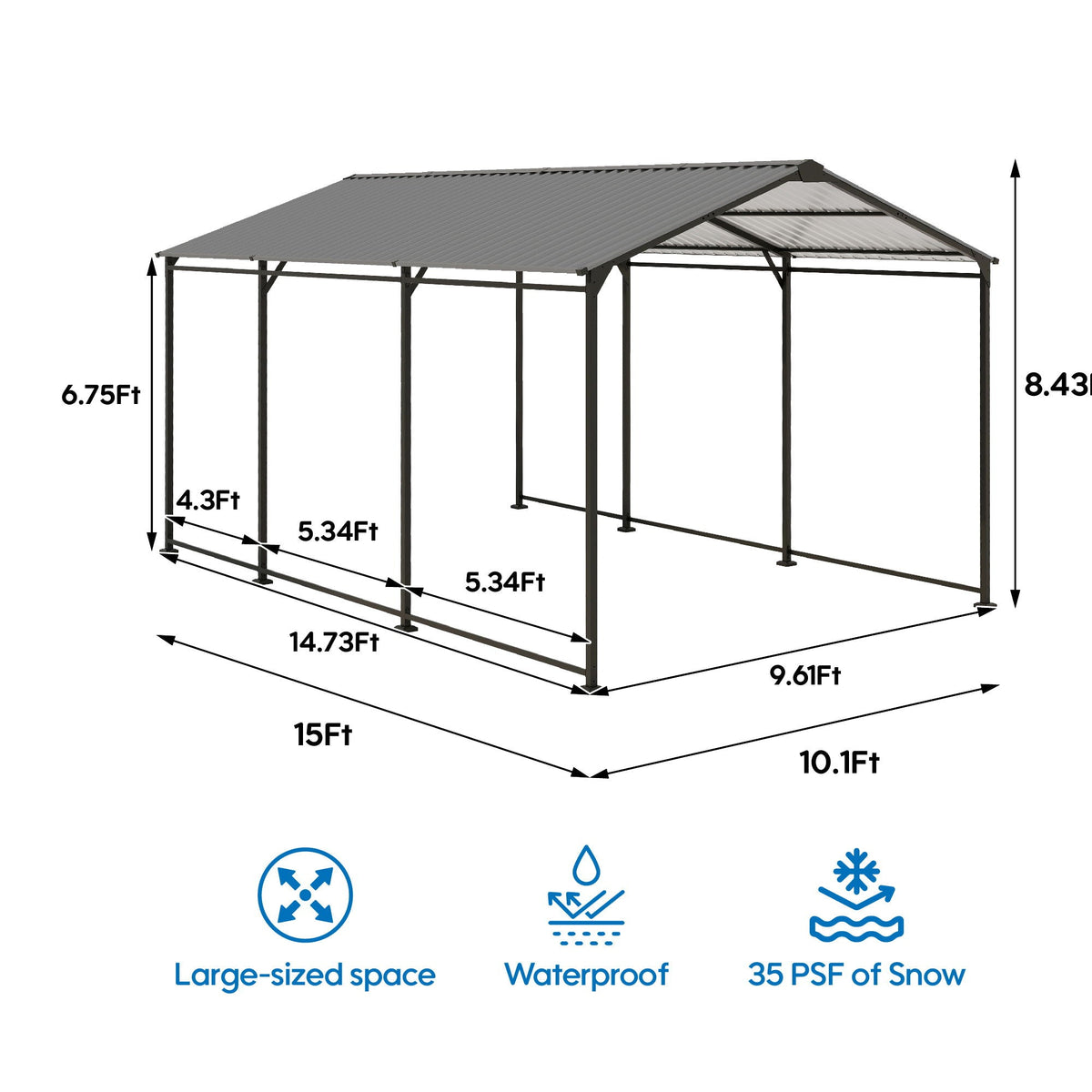 Heavy Duty Metal Carport with Galvanized Steel Roof - Gray