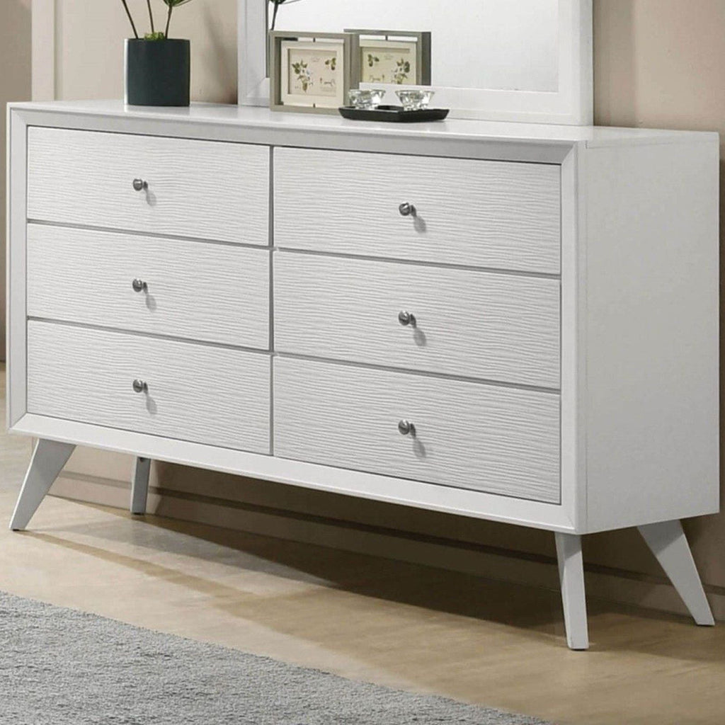 White Dresser With Angled Legs and Wave Texture - Solid Wood