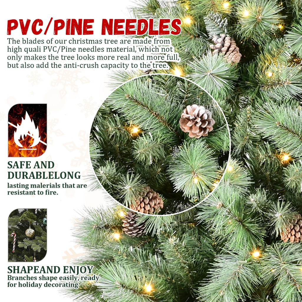 8FT Christmas Tree with 550 Warm Lights - PVC Realistic Holiday Tree