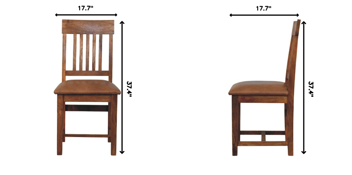 Solid Wood Leather Slatted Dining Chair with Slatted Back – Brown