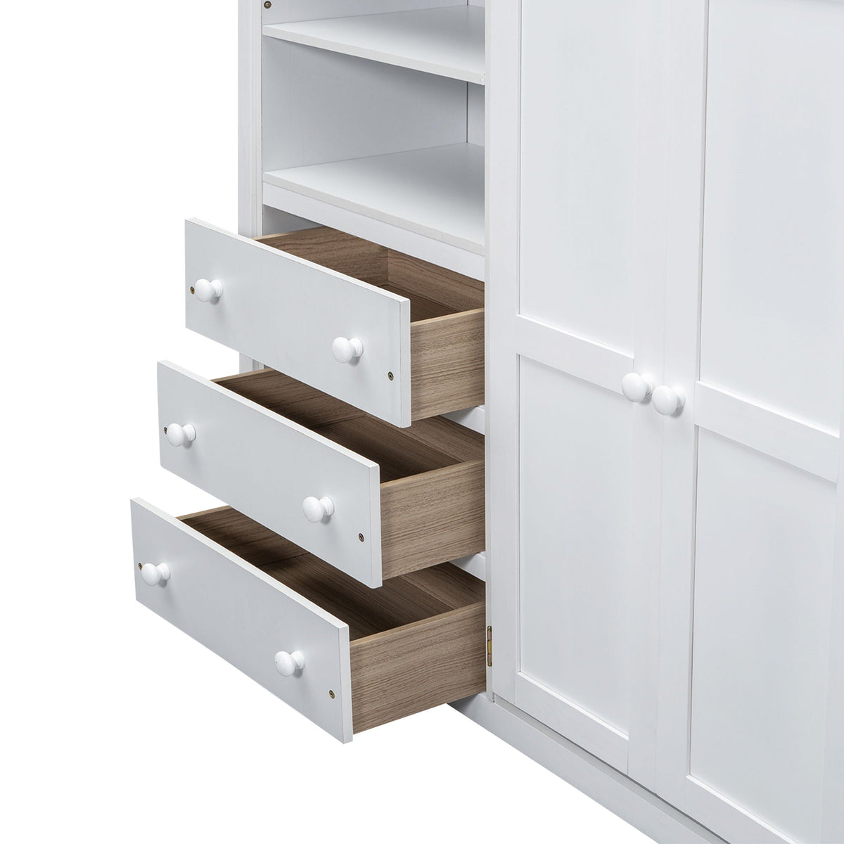 Full Size Loft Bed with Built-In Wardrobe, Shelves, and Drawers - White or Dark Gray
