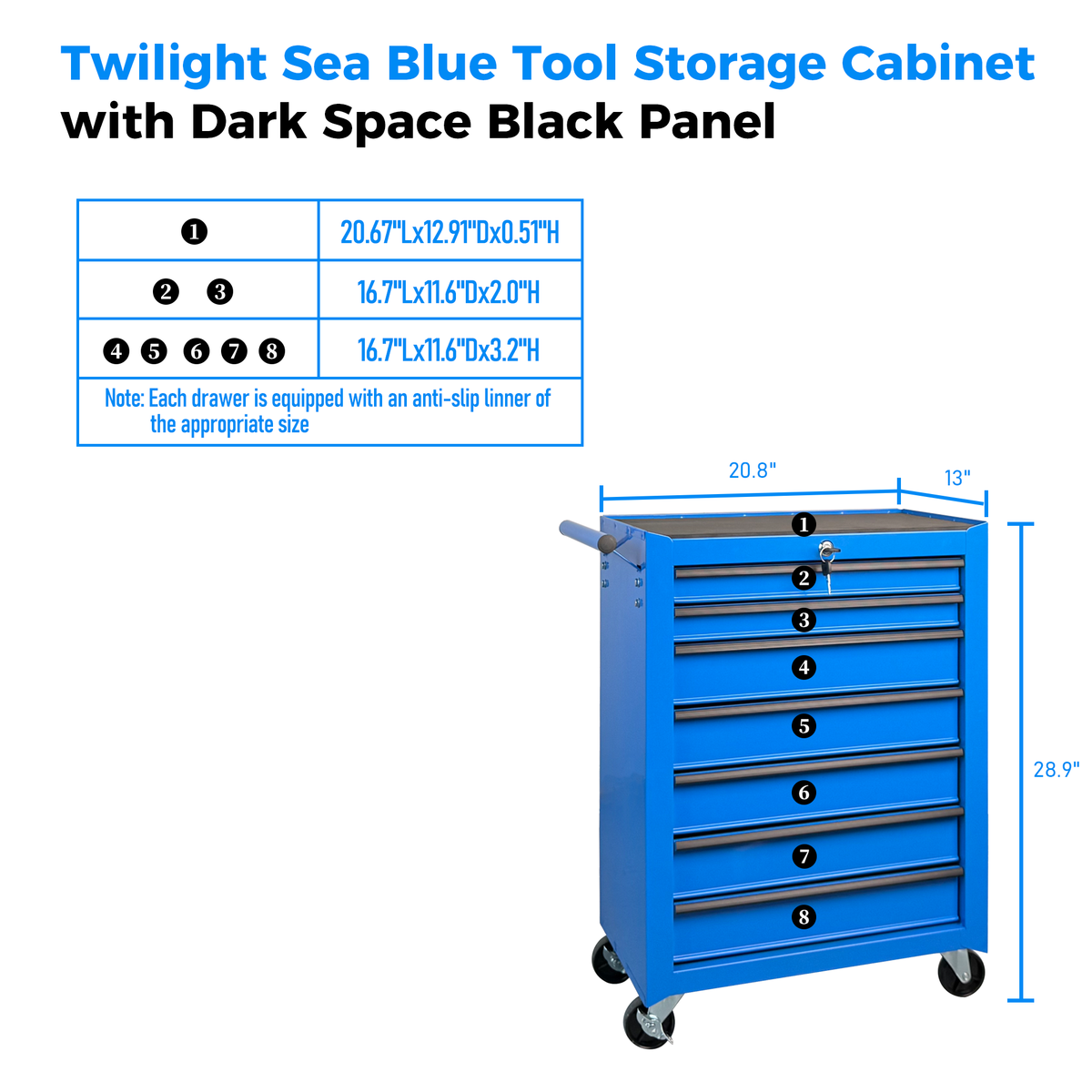 Rolling Metal Tool Chest with 7 Drawers - 20" Steel Cabinet