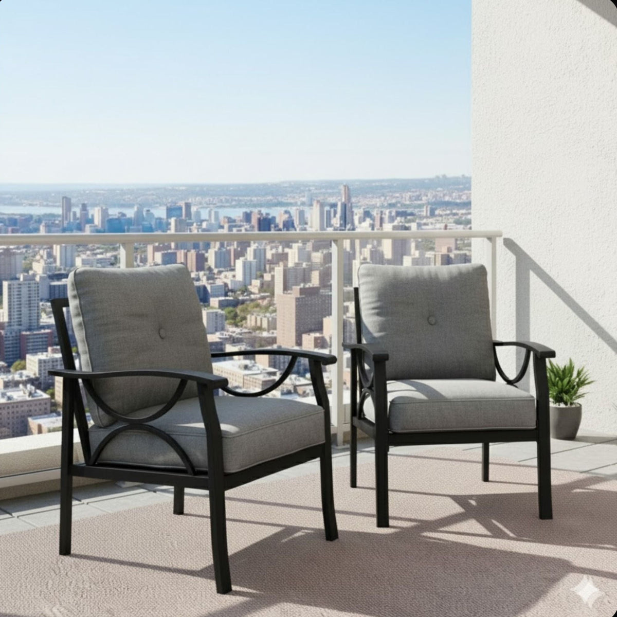 All-Weather Armchairs with Cushions, Modern Sculptural Design – Beige or Dark Gray