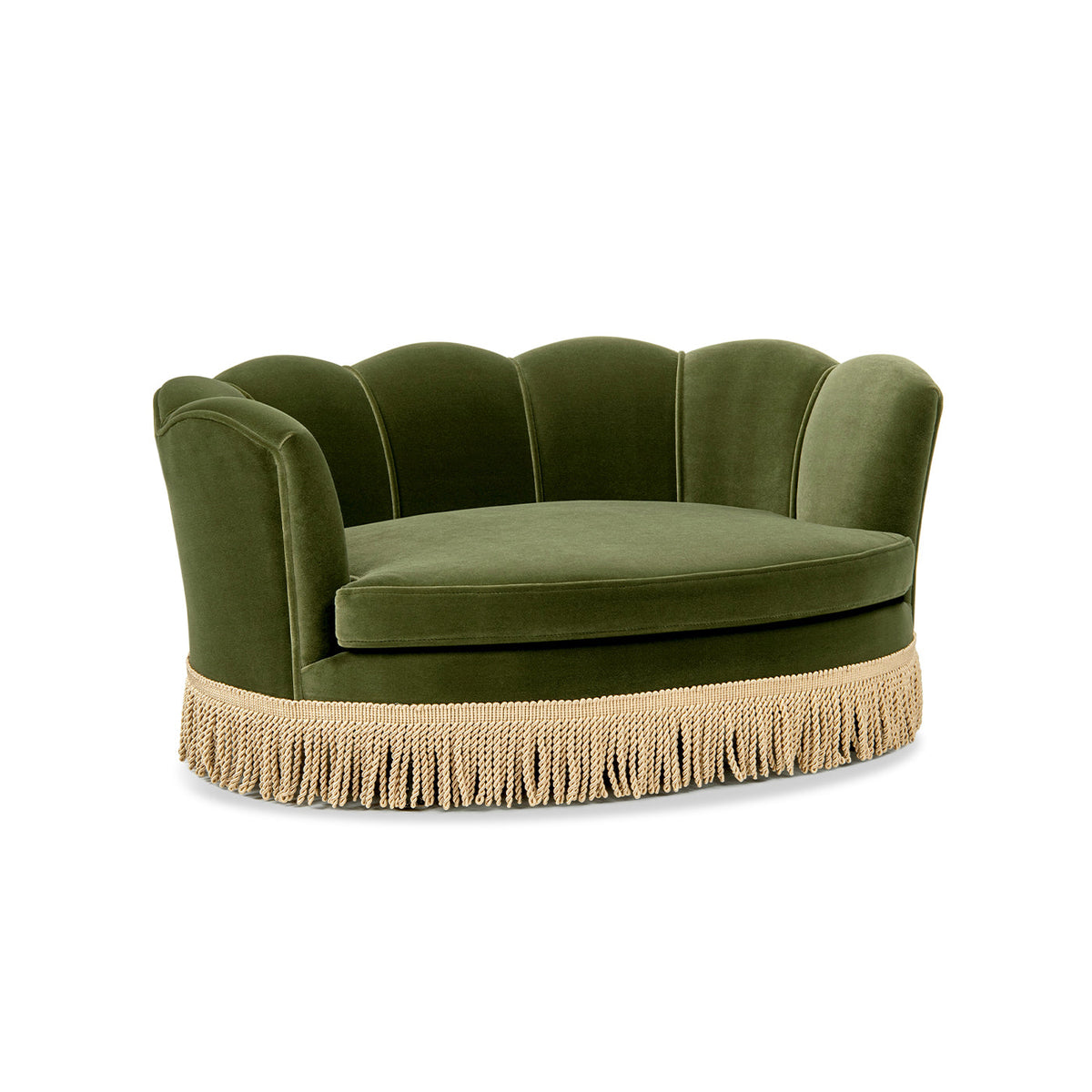 Clara 34.5" Scalloped Pet Sofa Bed with Velvet Upholstery - Olive