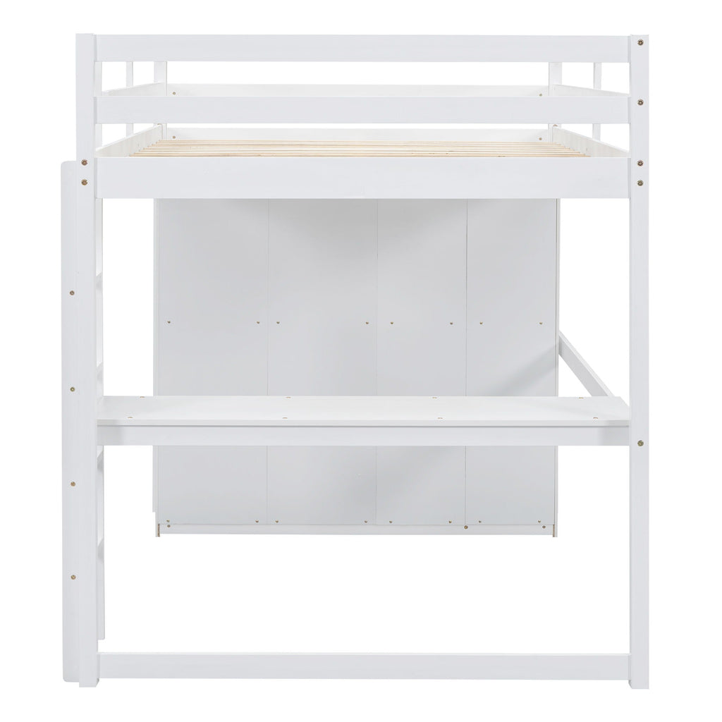 Full Size Loft Bed with Built-In Wardrobe, Shelves, and Drawers - White or Dark Gray