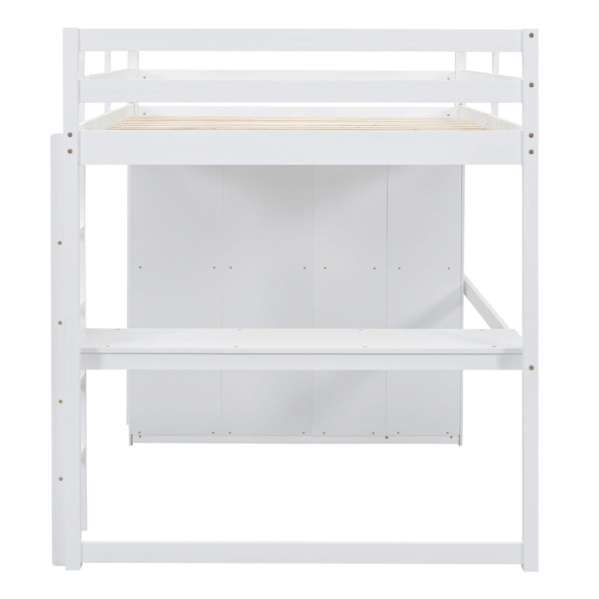 Full Size Loft Bed with Built-In Wardrobe, Shelves, and Drawers - White or Dark Gray