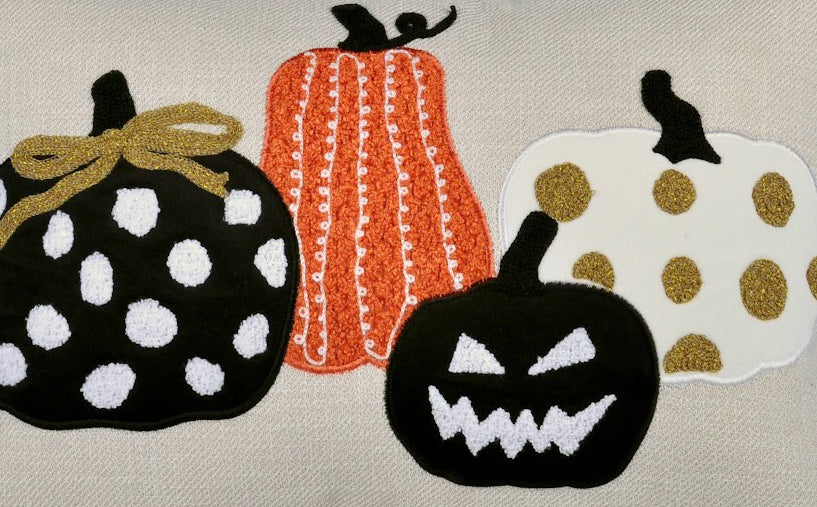 Halloween Pumpkin Embroidered Throw Pillow with Polka Dot – Multi