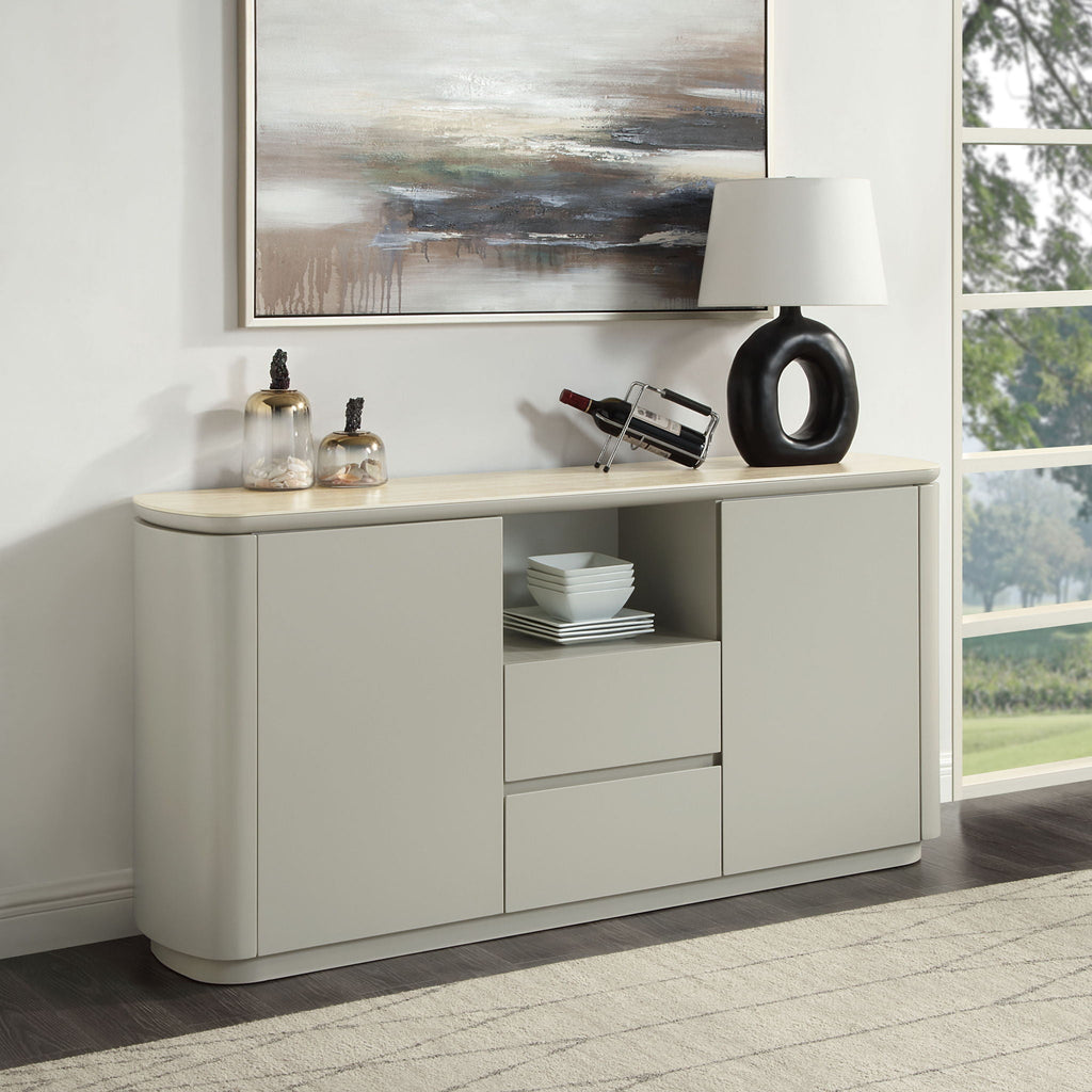 Ingram Ceramic Top Server with Durable Ceramic Top - Light Gray