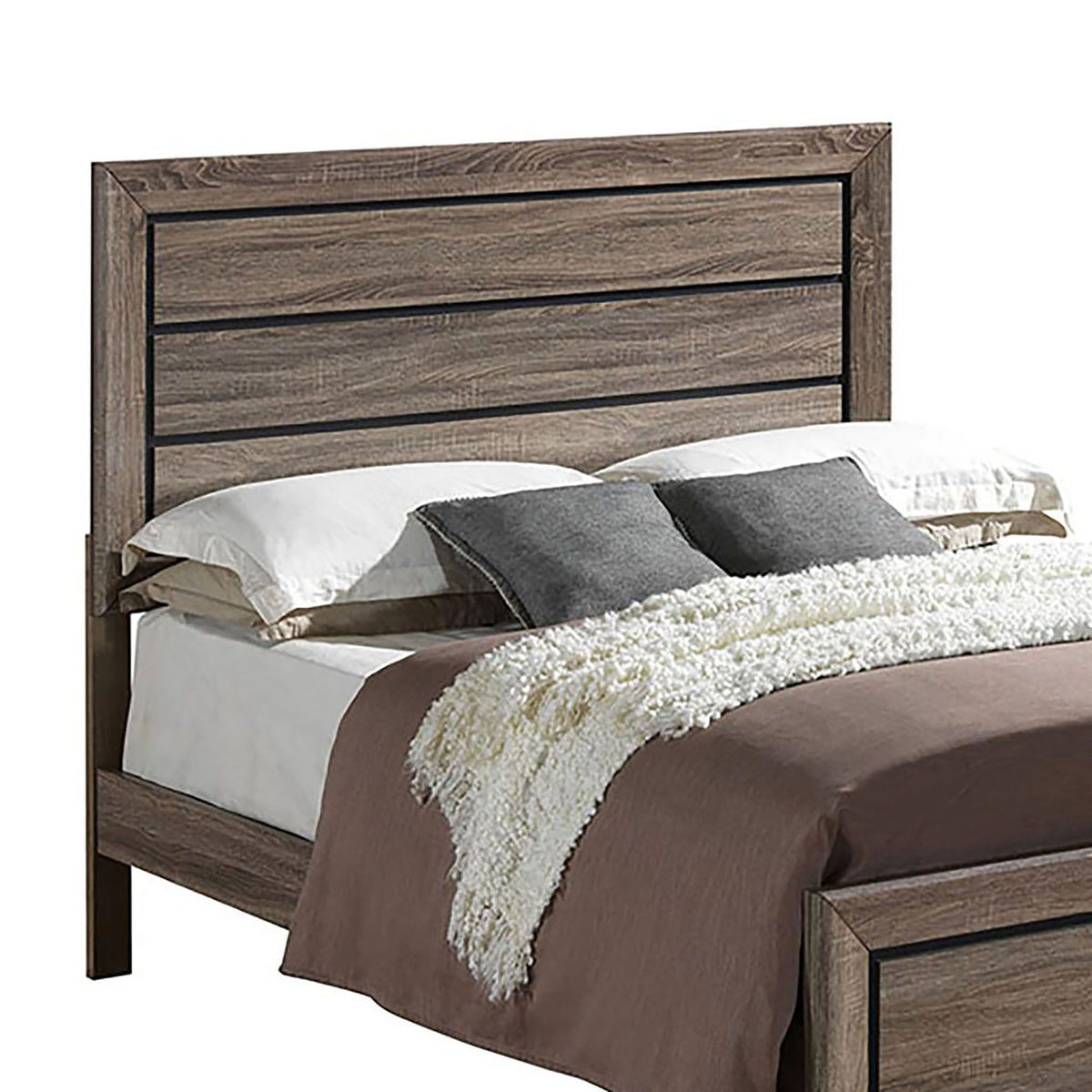 Oatfield Panel Bed with Slatted Design - Dark Brown
