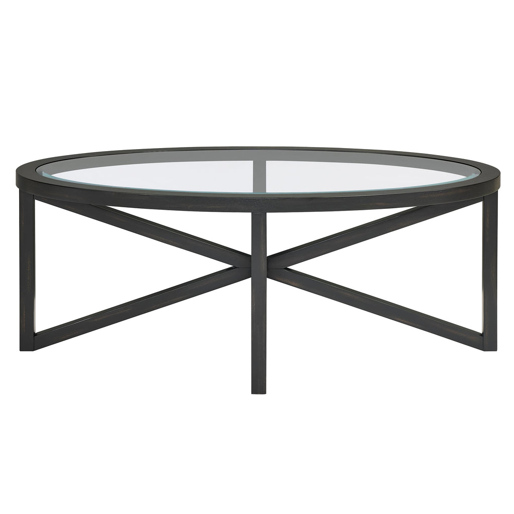 Modern Glass Coffee Table with Solid Wood Base - Clear/Light Wood